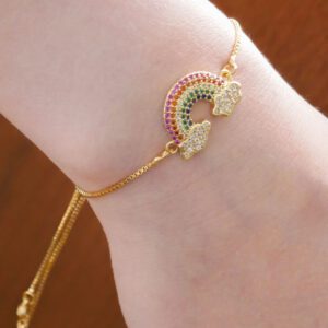 Adjustable Gold Rainbow Bracelet on Girls Wrist
