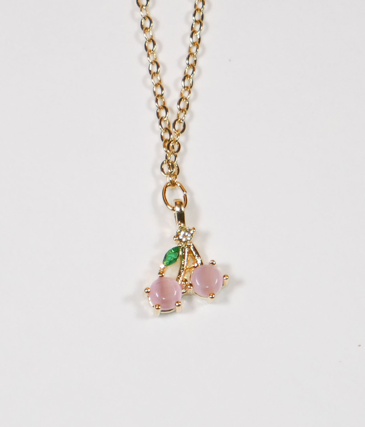 Perfect girls gift - gold cherry zirconia necklace close up