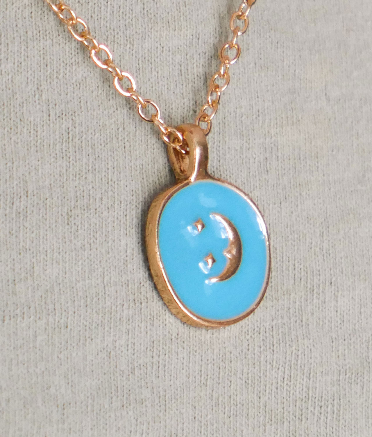 Turquoise moon pendant gold necklace