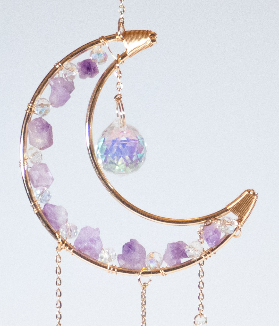 Amethyst gems and gold moon mobile gift