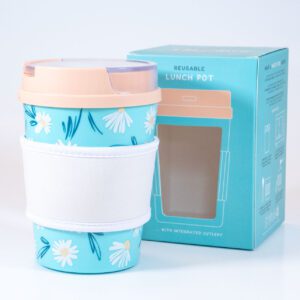 Reusable Lunch Pot thermos with foldable integrated cutlery