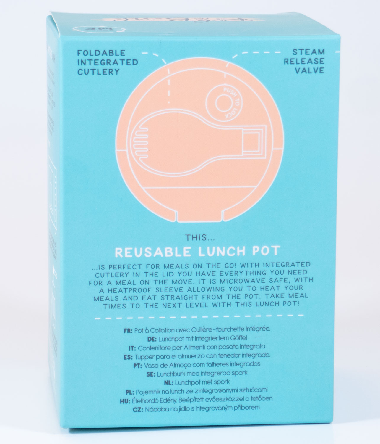 Reusable Lunch Pot thermos with foldable integrated cutlery