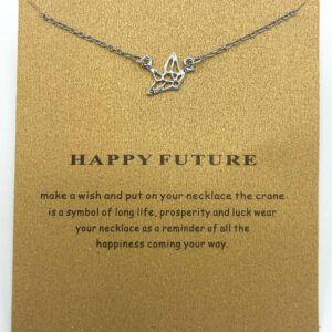 "Happy Future" Silver Origami Crane Necklace