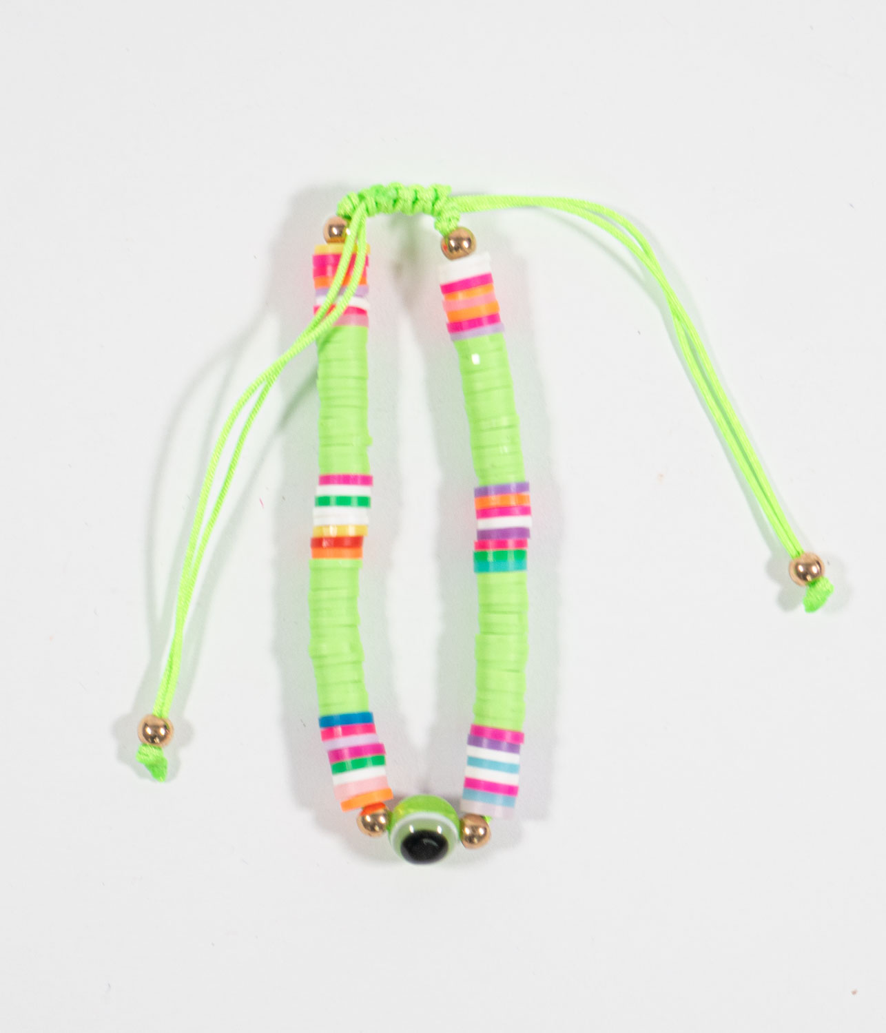 Evil eye heishi beaded bracelet for teens and tweens - Green