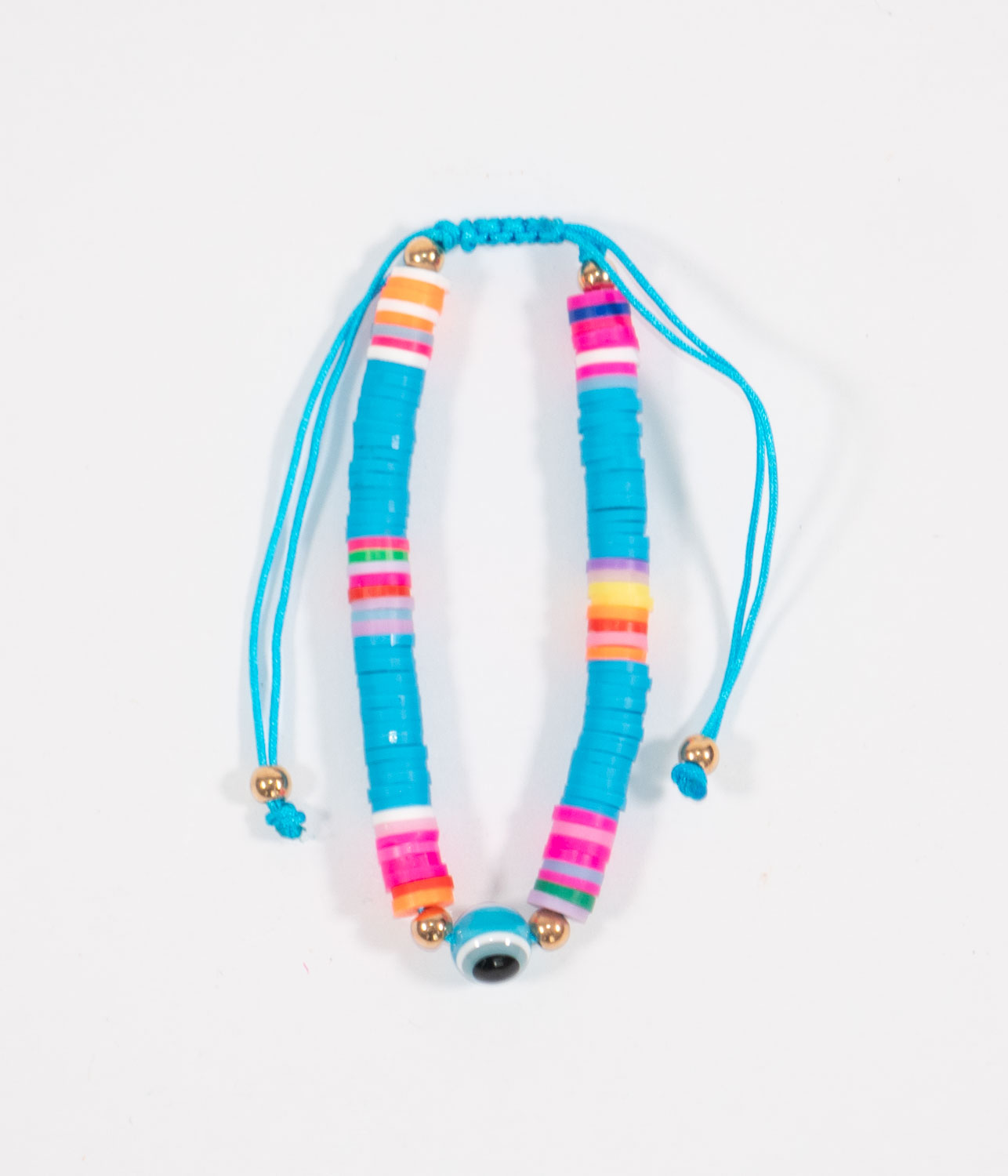 Evil eye heishi beaded bracelet for teens and tweens - Light blue