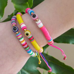 evil eye heishi bead bracelets on tween girl