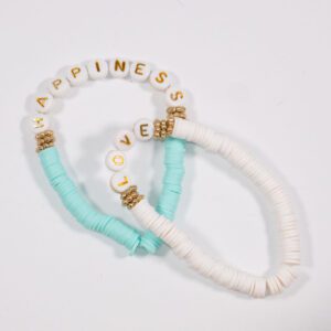 Heishi beaded bracelets set - love and happiness tween jewelry