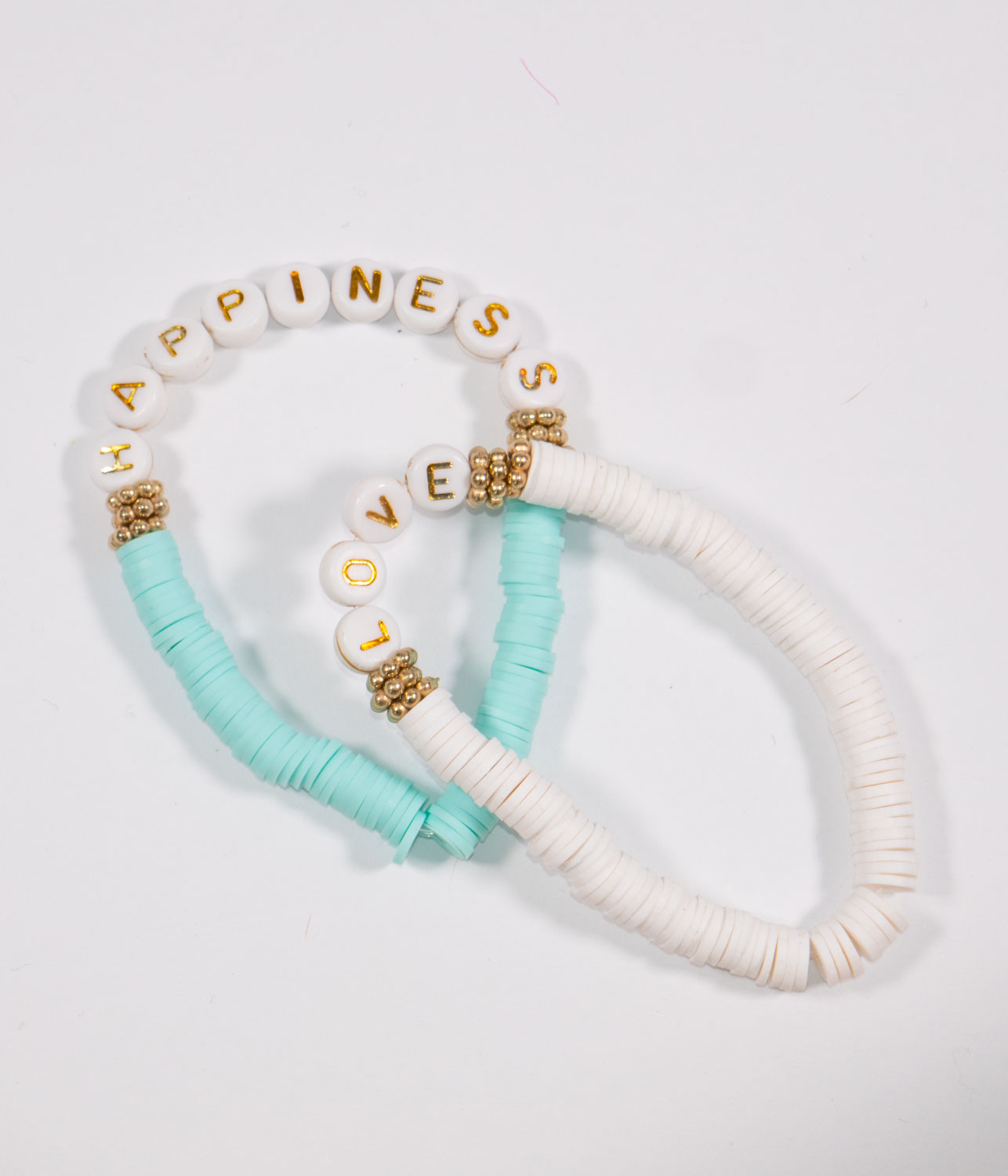 Heishi beaded bracelets set - love and happiness tween jewelry