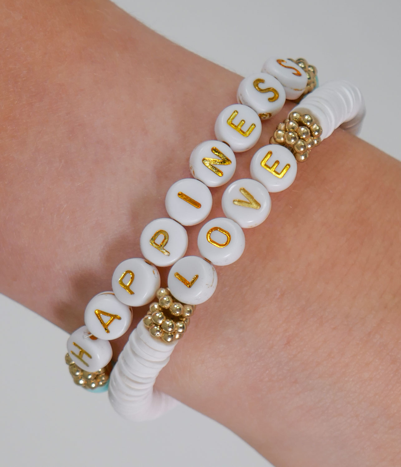 Heishi beaded bracelets set - love and happiness teen jewelry