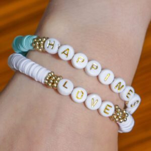 Heishi beaded bracelets set - love and happiness tween jewelry