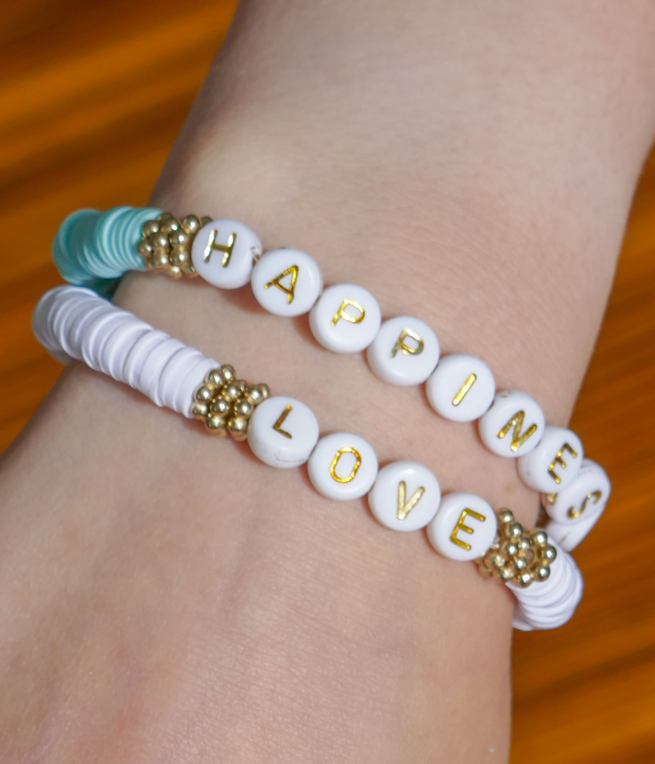 Heishi beaded bracelets set - love and happiness tween jewelry