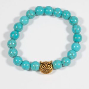 Natural Turquoise Owl Braided Rope Bracelet For Women Tweens