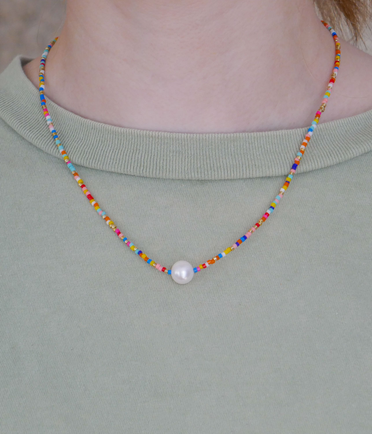 glass bead and pearl necklace for girls
