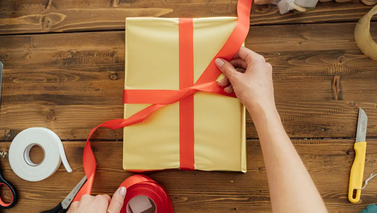 Mother wrapping gift for daughter