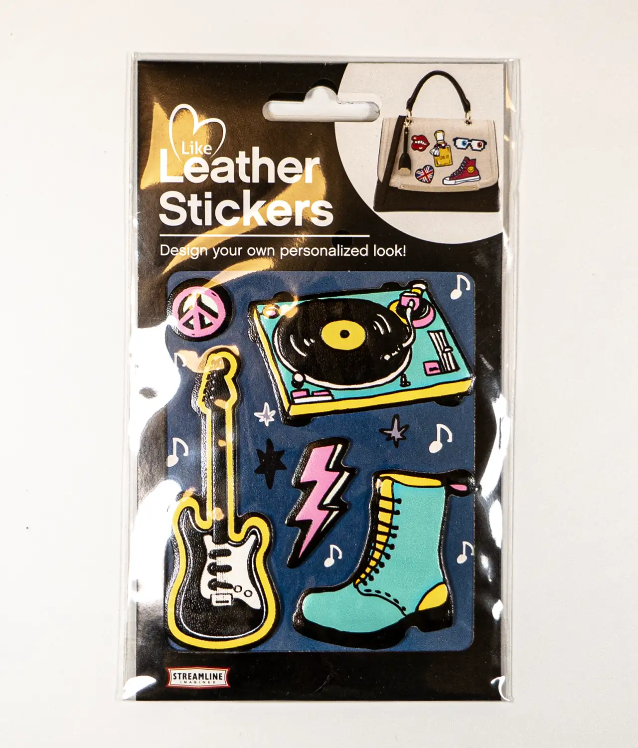 Like Leather Stickers - MUSIC LOVERS edition Guitar, turntable, Lightning, Rocker Boots