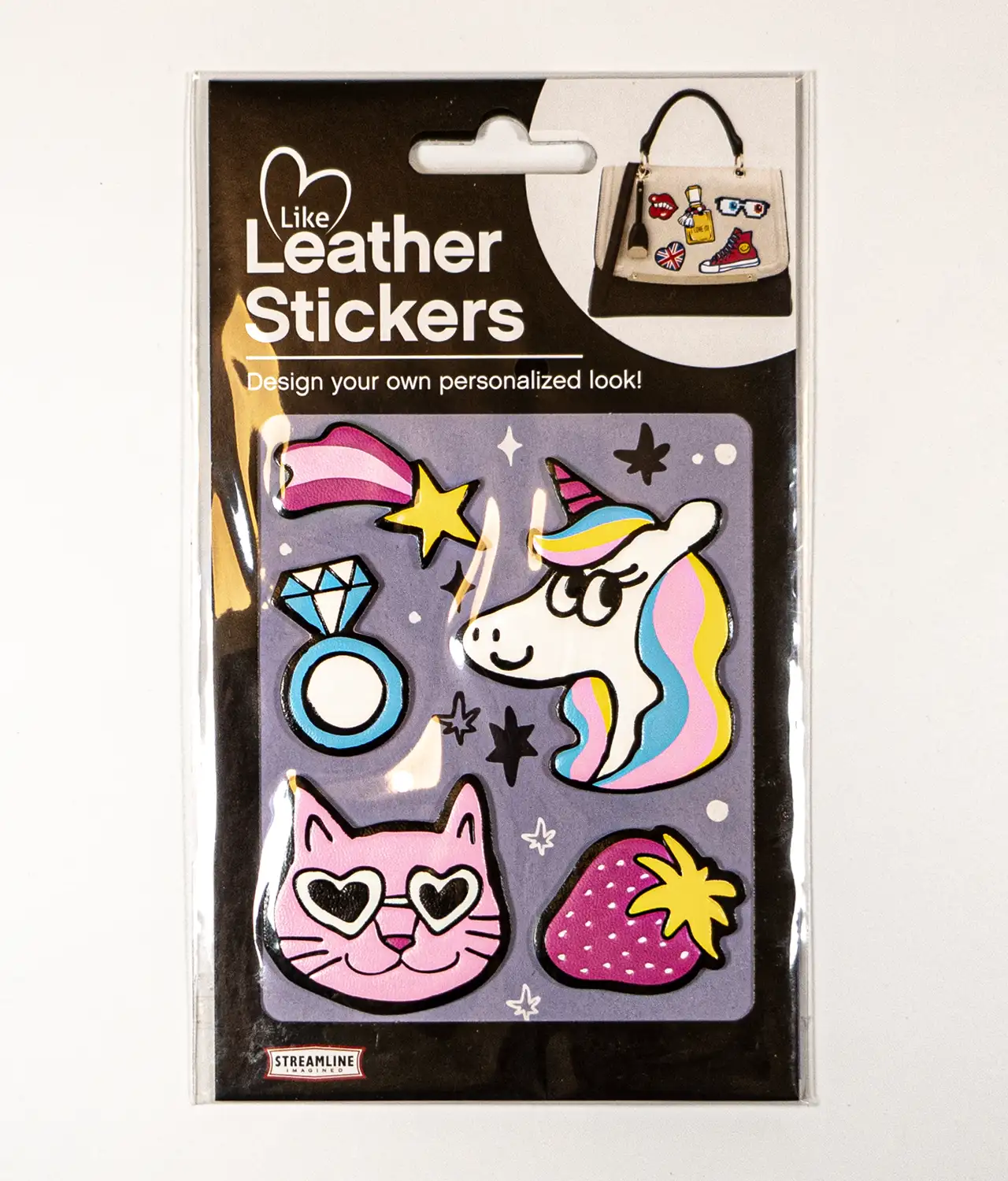Like Leather Stickers - AWESOME edition, Strawberry fruit, Unicorn, Cat, Diamon Ring Bling, Star
