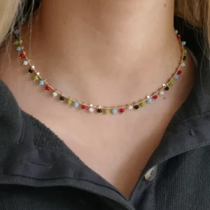 Colored Crystal Dangle Necklace on girls neck