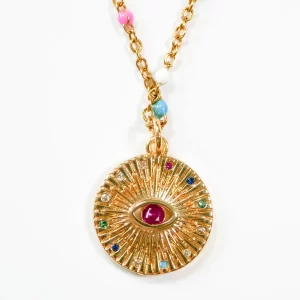 Gold Mandala Evil Eye Necklace - close up