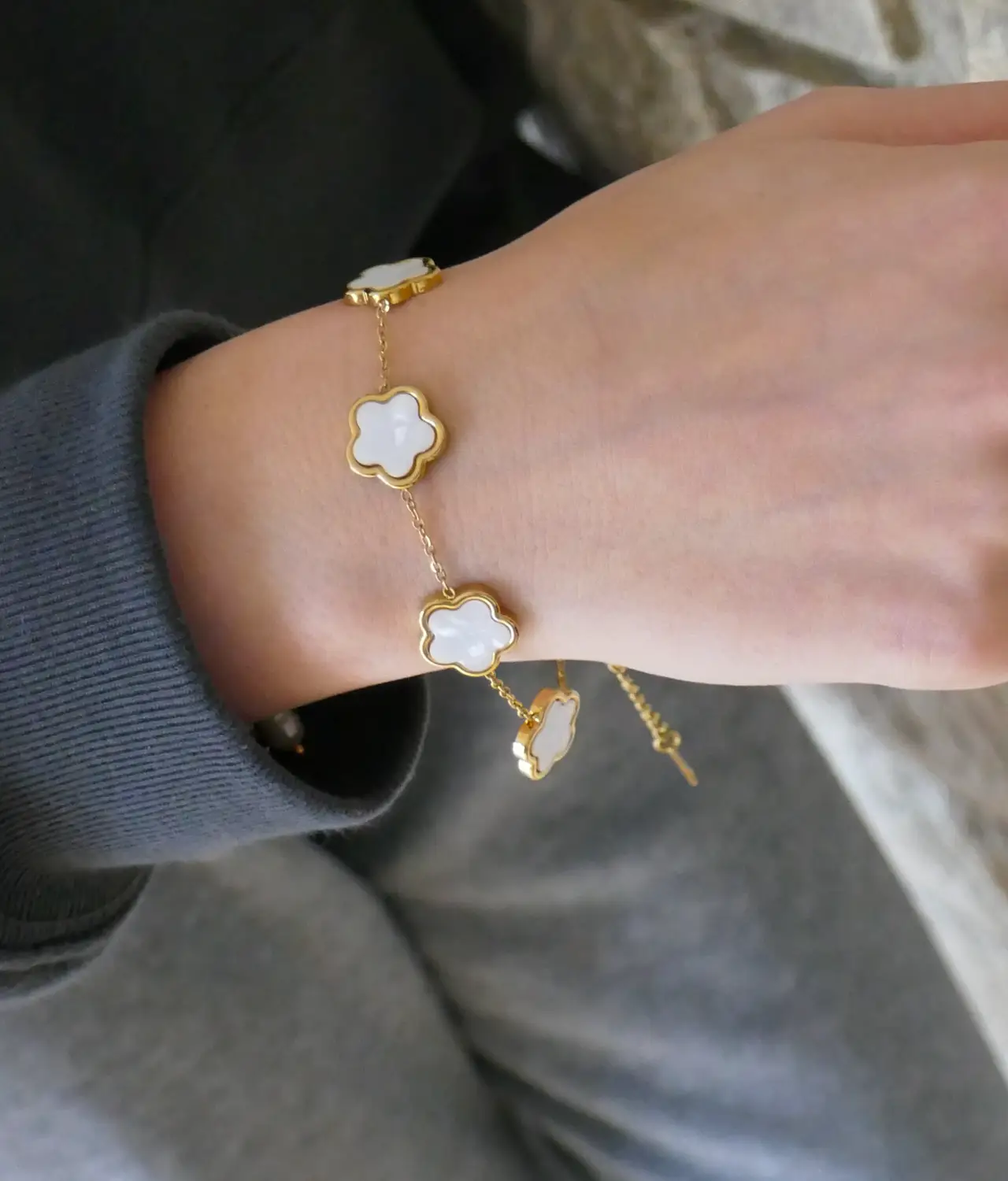Mother of Pearl and 14k Gold Dipped Blossom Bracelet