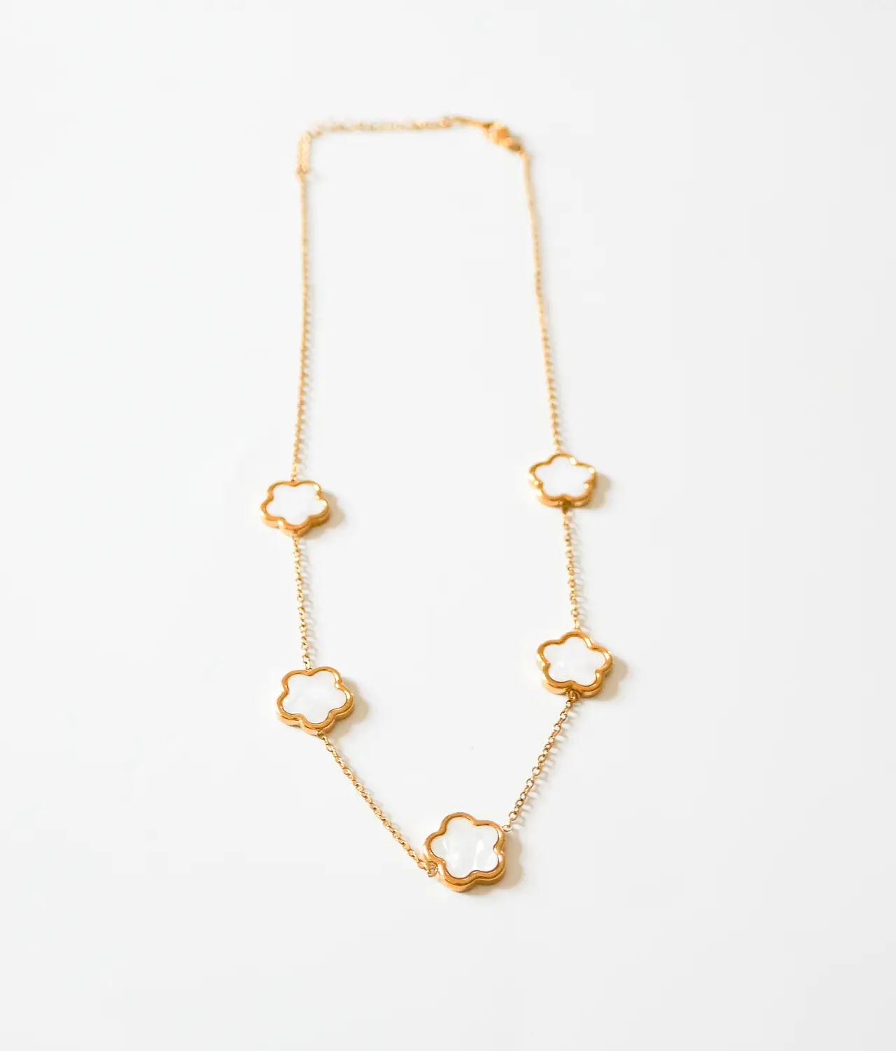 Mother of Pearl and 14k Gold Dipped Blossom Necklace - at angle