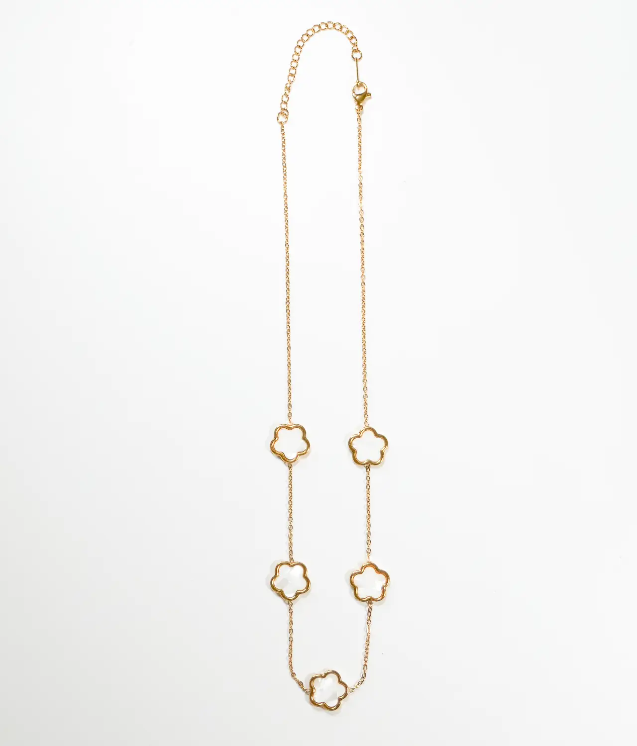 Mother of Pearl and 14k Gold Dipped Blossom Necklace - on white