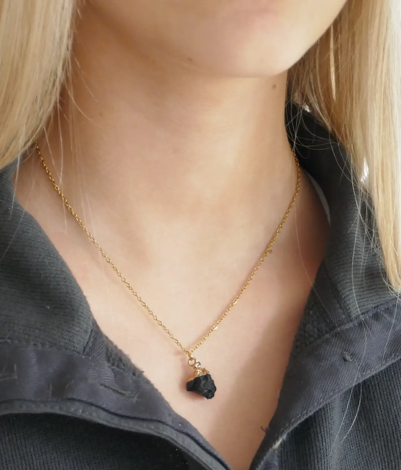Precious stone necklace for teen and tween girls - black tourmaline