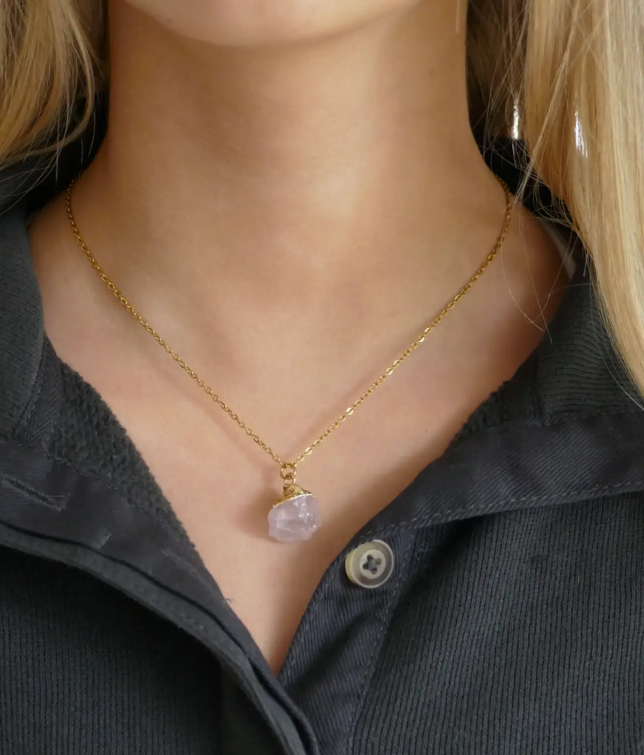 Precious stone necklace for teen and tween girls - rose quartz
