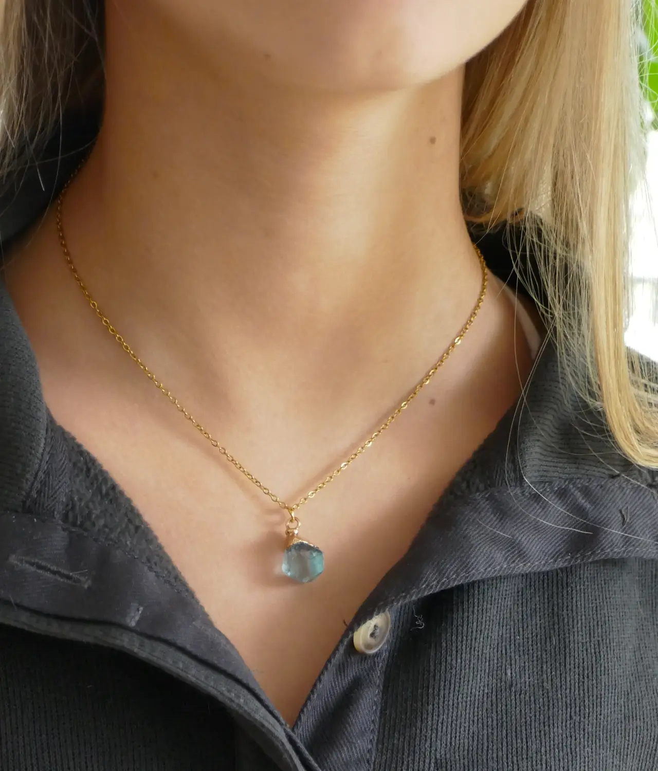 Precious stone necklace for teen and tween girls - green fluorite