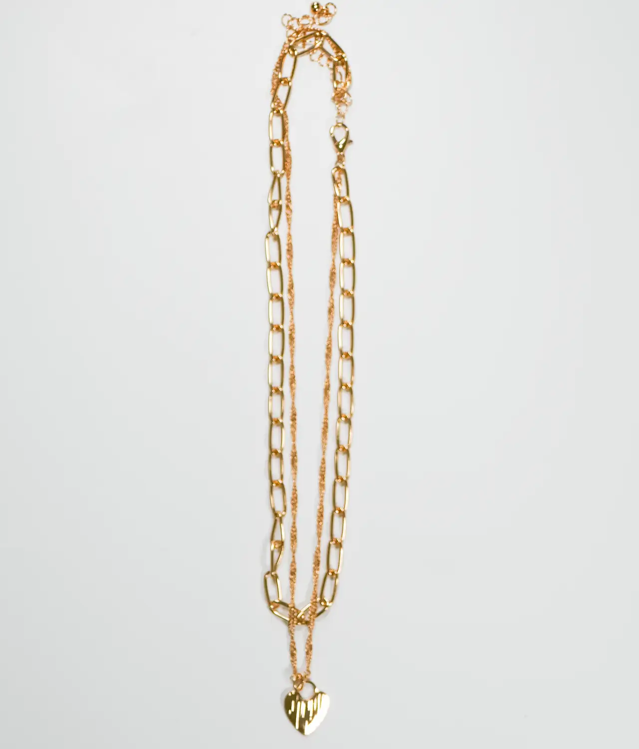 Double chain gold necklace with heart - full view