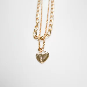 Double chain gold necklace with heart - closeup