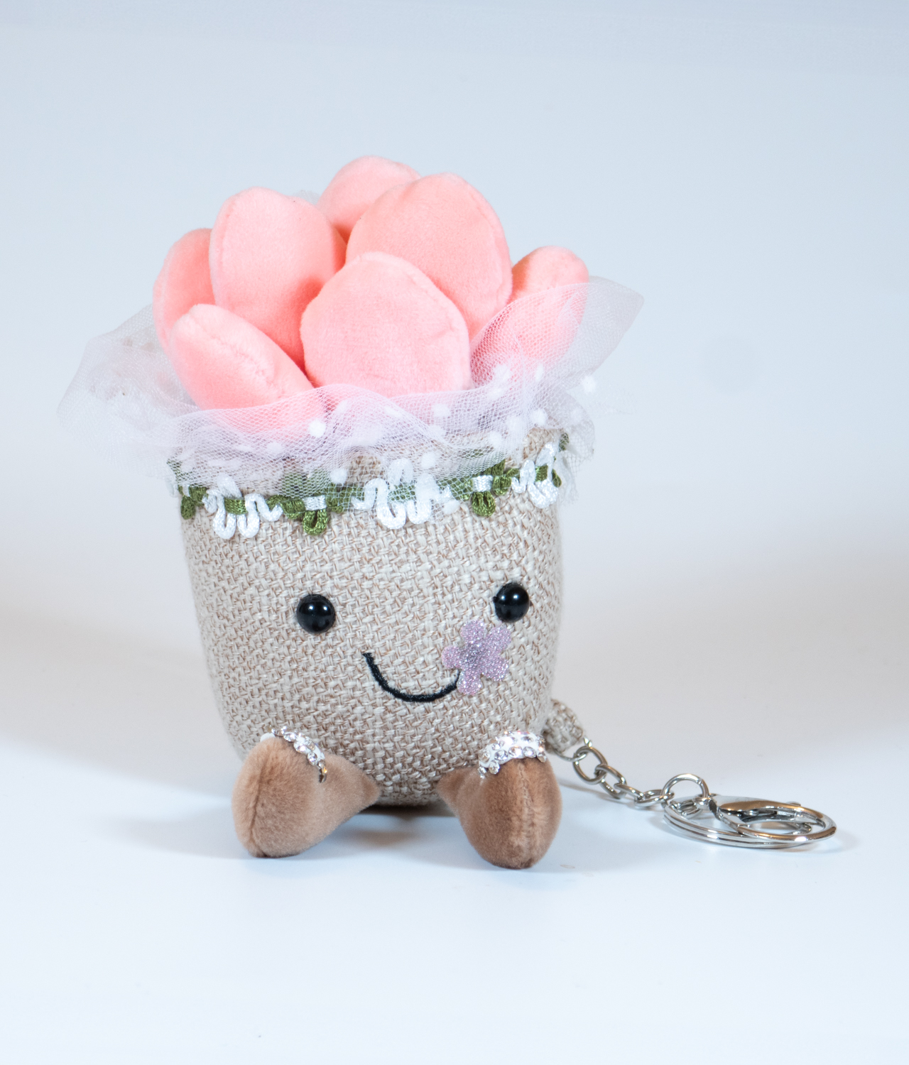 stuffed succulent toy keychain - pink