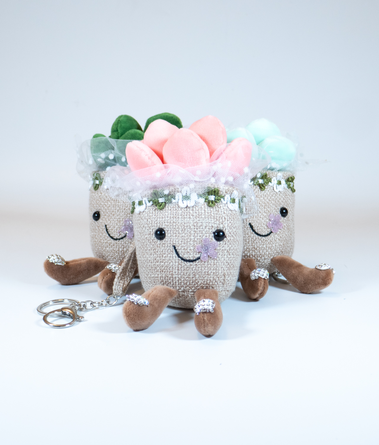 stuffed succulent toy keychain - group