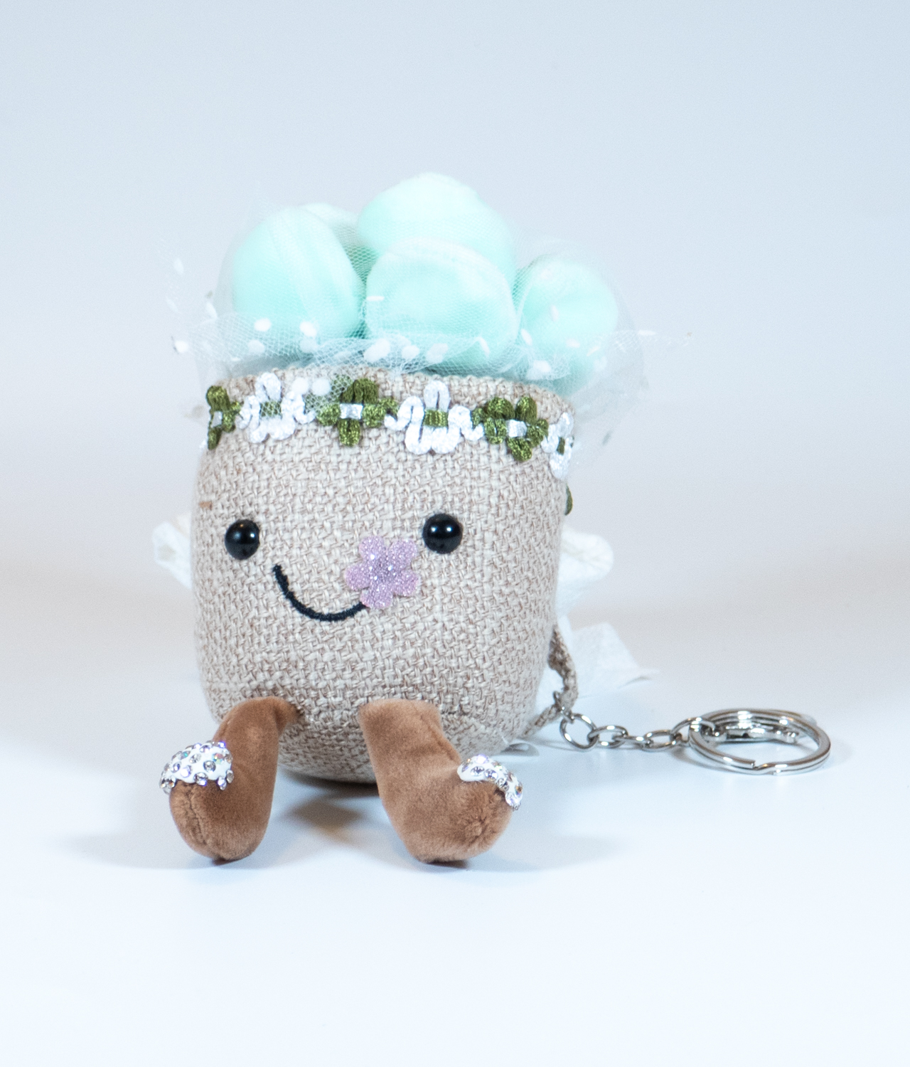 stuffed succulent toy keychain - light green