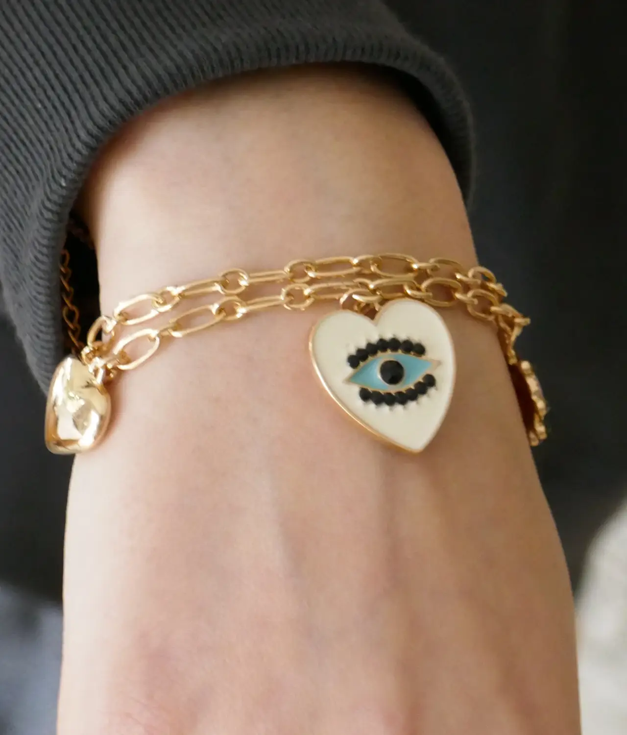 Evil Eye Heart Charm-Gold Bracelet gold heart