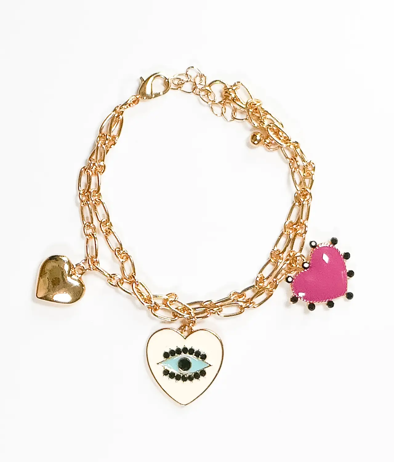 Evil Eye Heart Charm-Gold Bracelet top