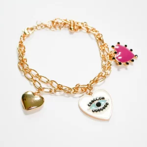 Evil Eye Heart Charm-Gold Bracelet top side