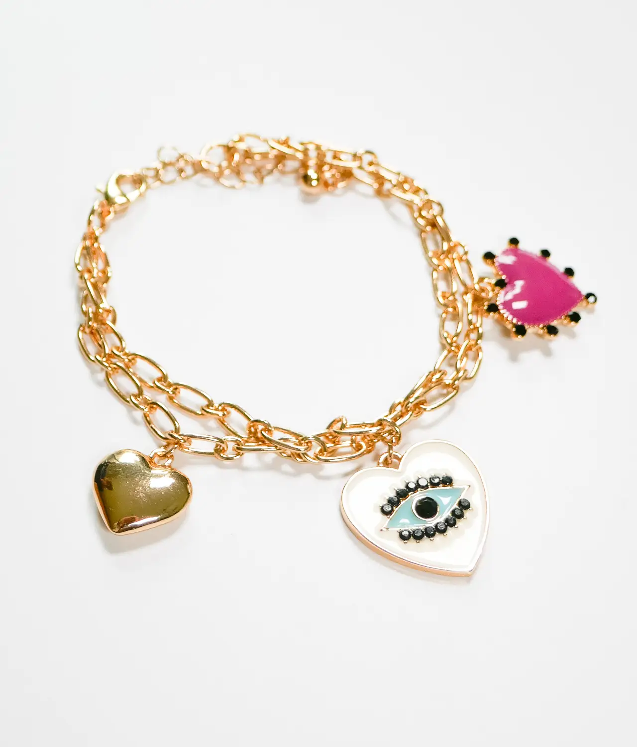 Evil Eye Heart Charm-Gold Bracelet top side