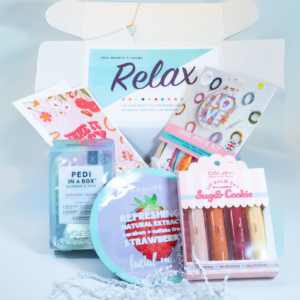 Relax gift box for girls with cross stitch kit and self-care items